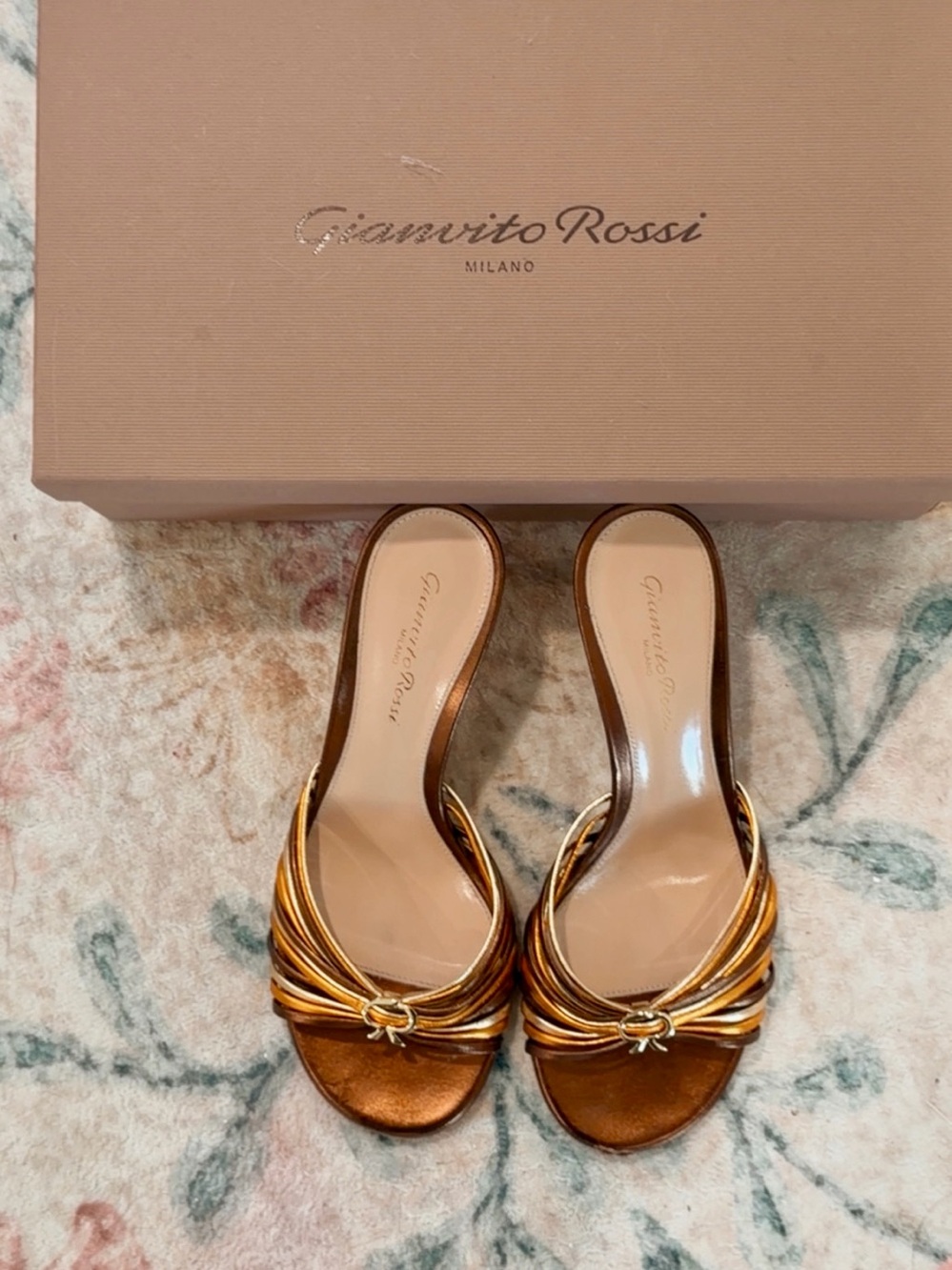 Gianvito Rossi Copper and Gold Twist Slide Mules AUTHENTIC